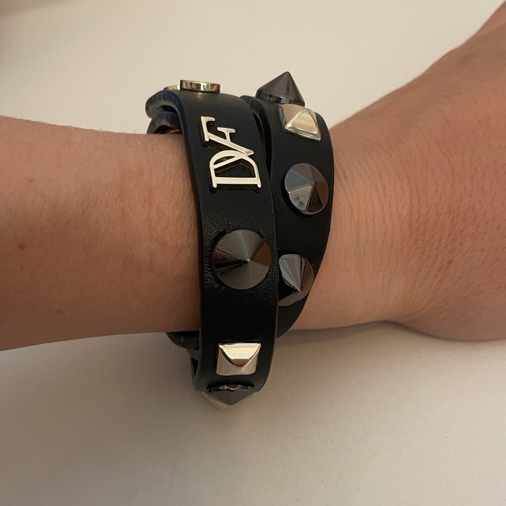 Diane Von Furstenberg Black Bracelet with Gold Studs